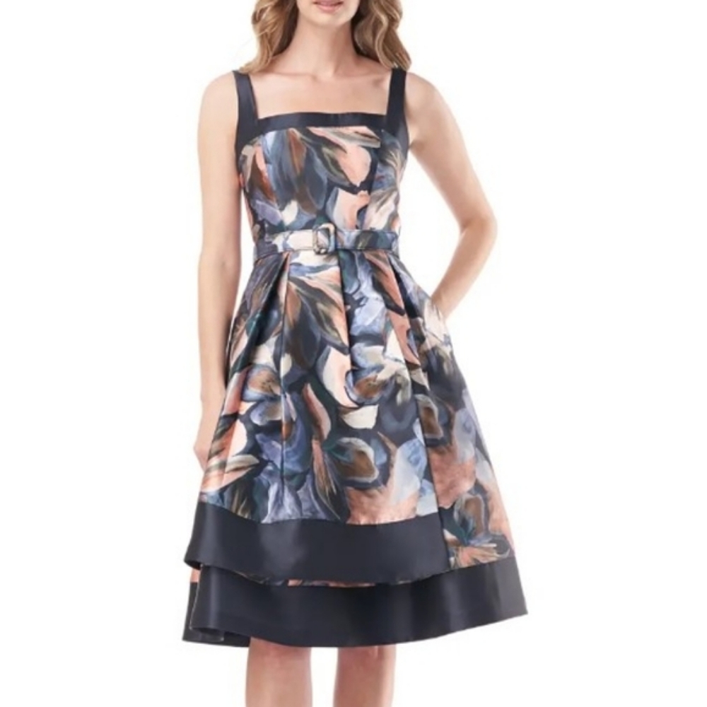 Kay Unger Floral Fit and Flare Cocktail Dress, Sz 10
